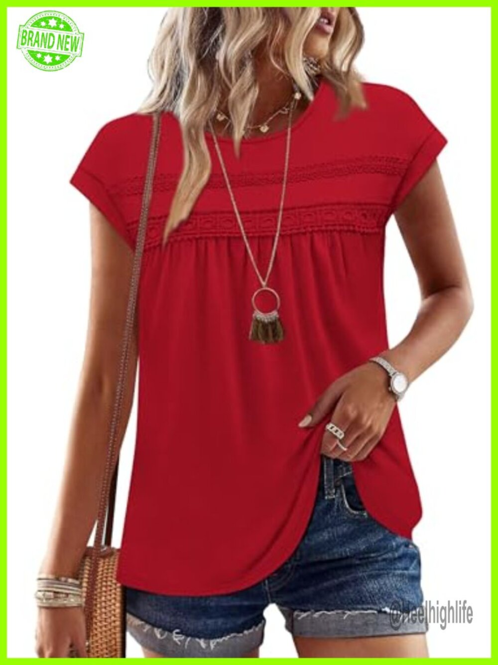 Womens Lace Crochet Peplum T-Shirt Cap Sleeve Crew Neck Loose Fit Casual Top